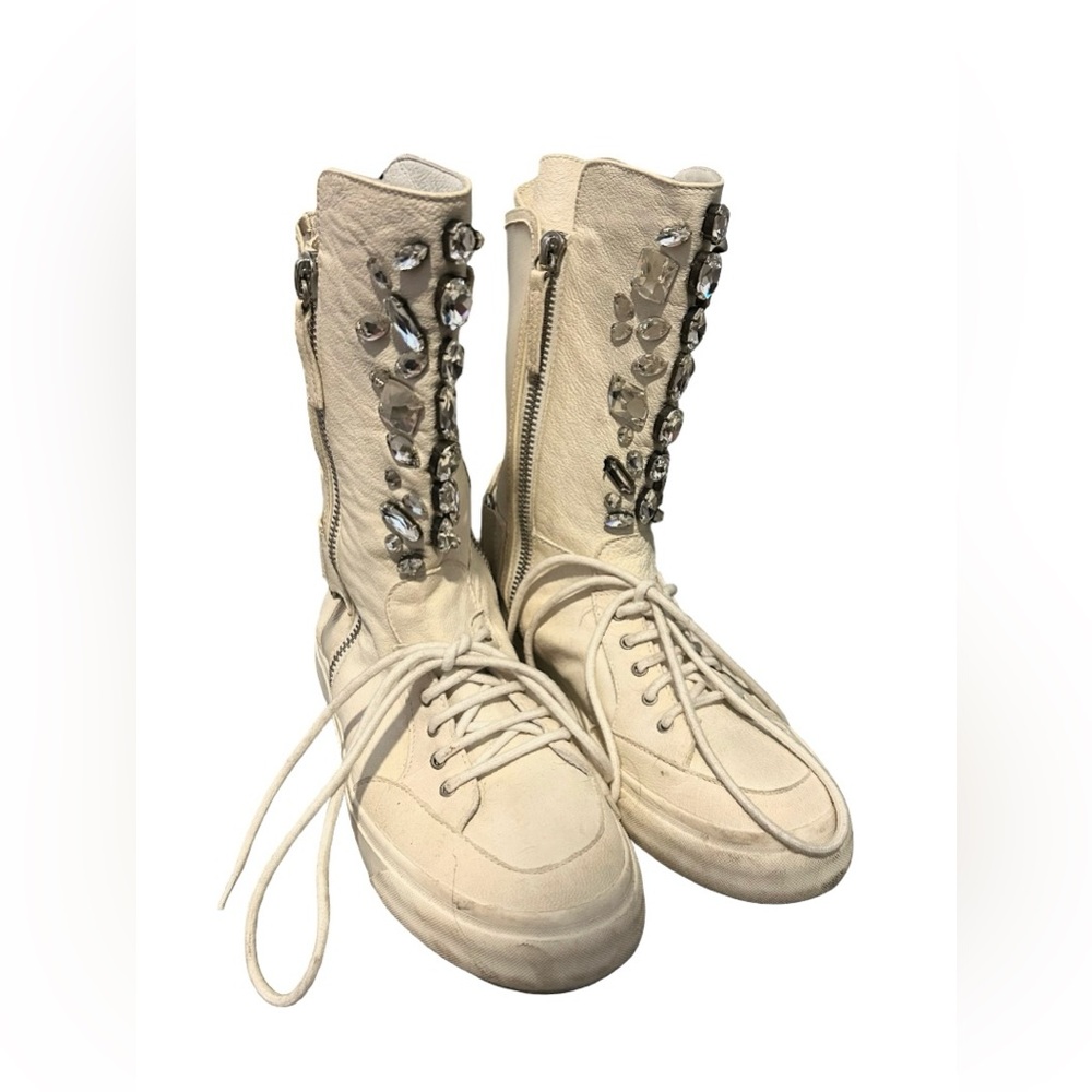 Giuseppe Zanotti Cream High-Top Sneakers with Silver Accents